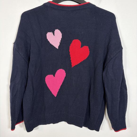 Talbots Plus Petite XL Tipped Heart V-Neck Navy Cardigan Pink Heart Valentines - Picture 4 of 11